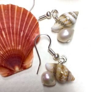 Dainty freshwater pearls & shell earrings Mermaid